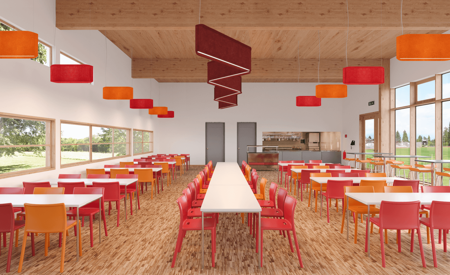 Colorful Absorb luminaires in a classroom