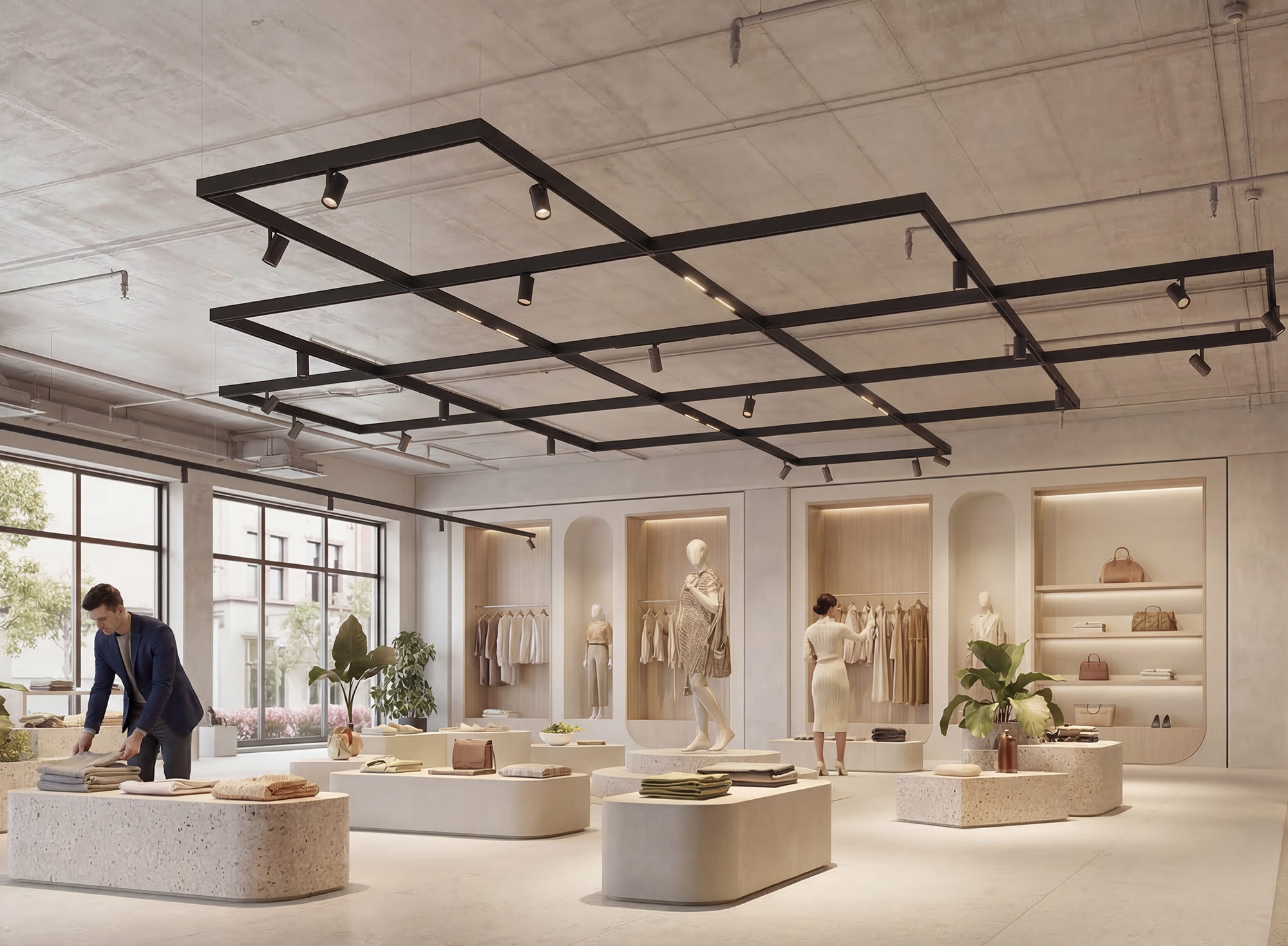 Align modular lighting in a retail interior