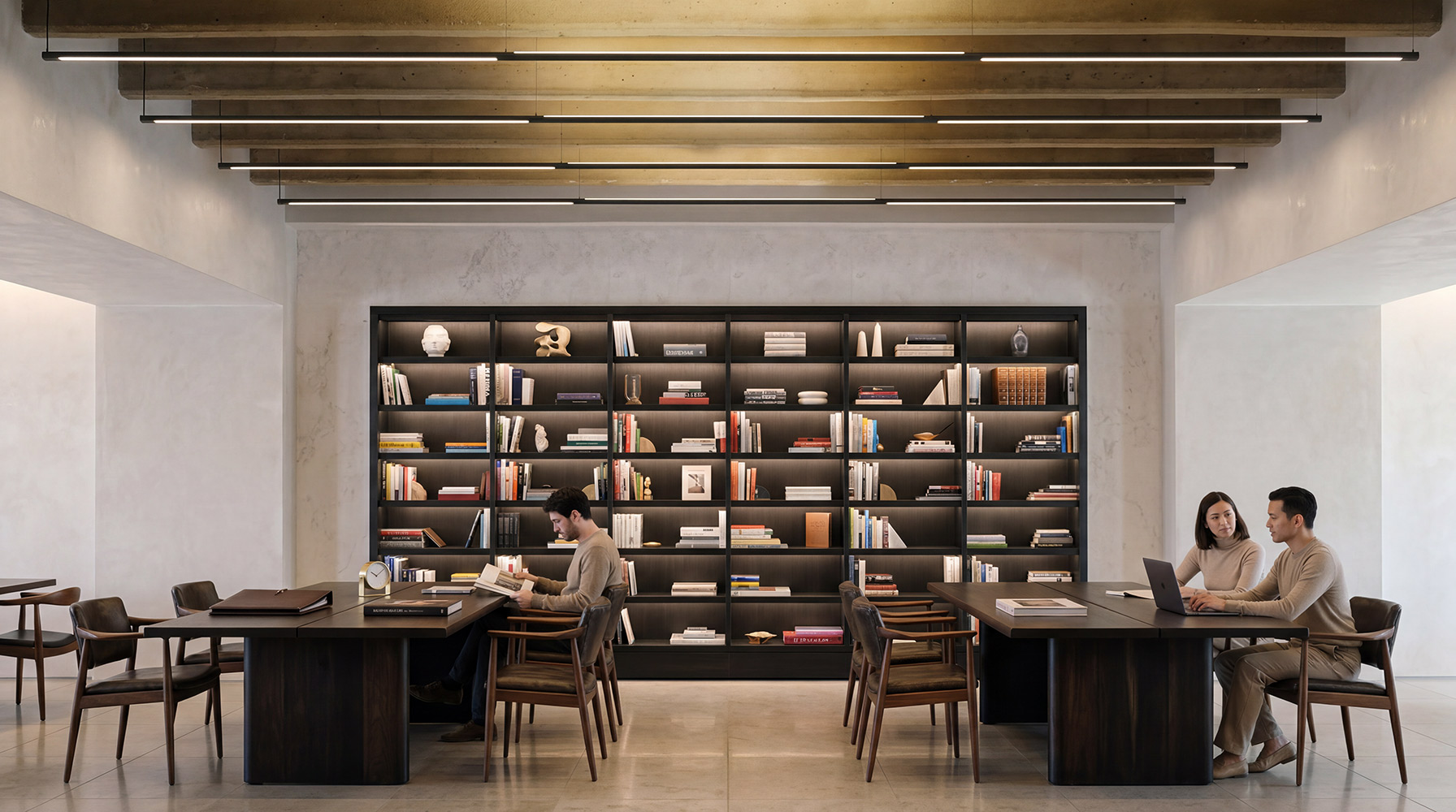 Aloft luminaires in a school library