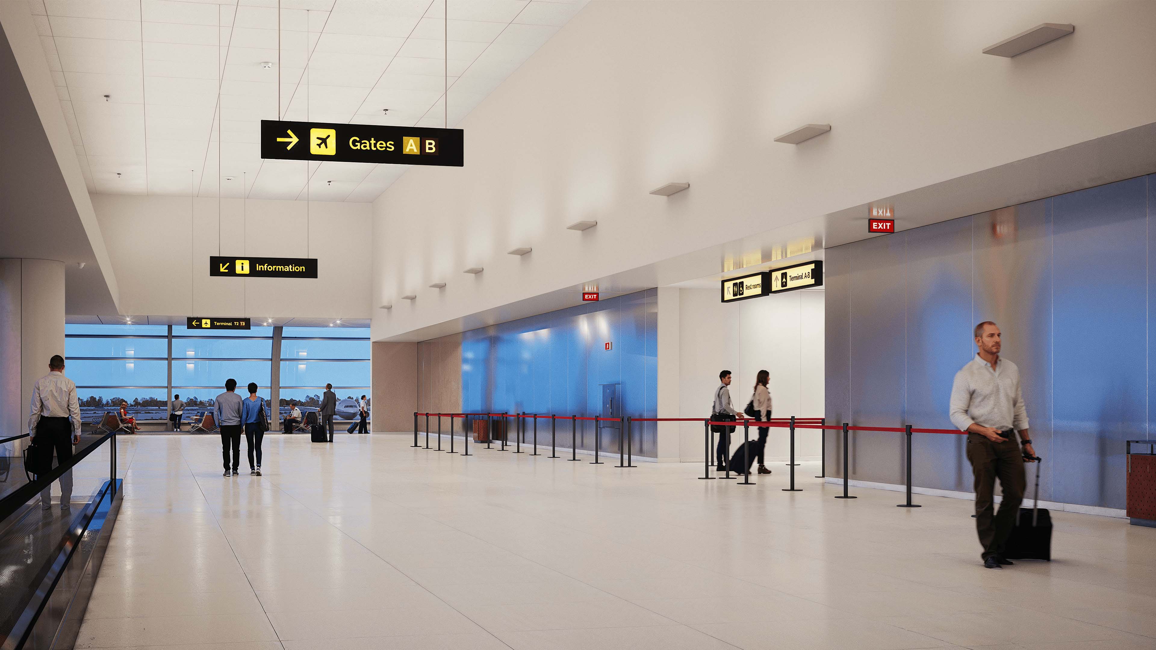 Angle installed across a soaring airport terminal ceiling
