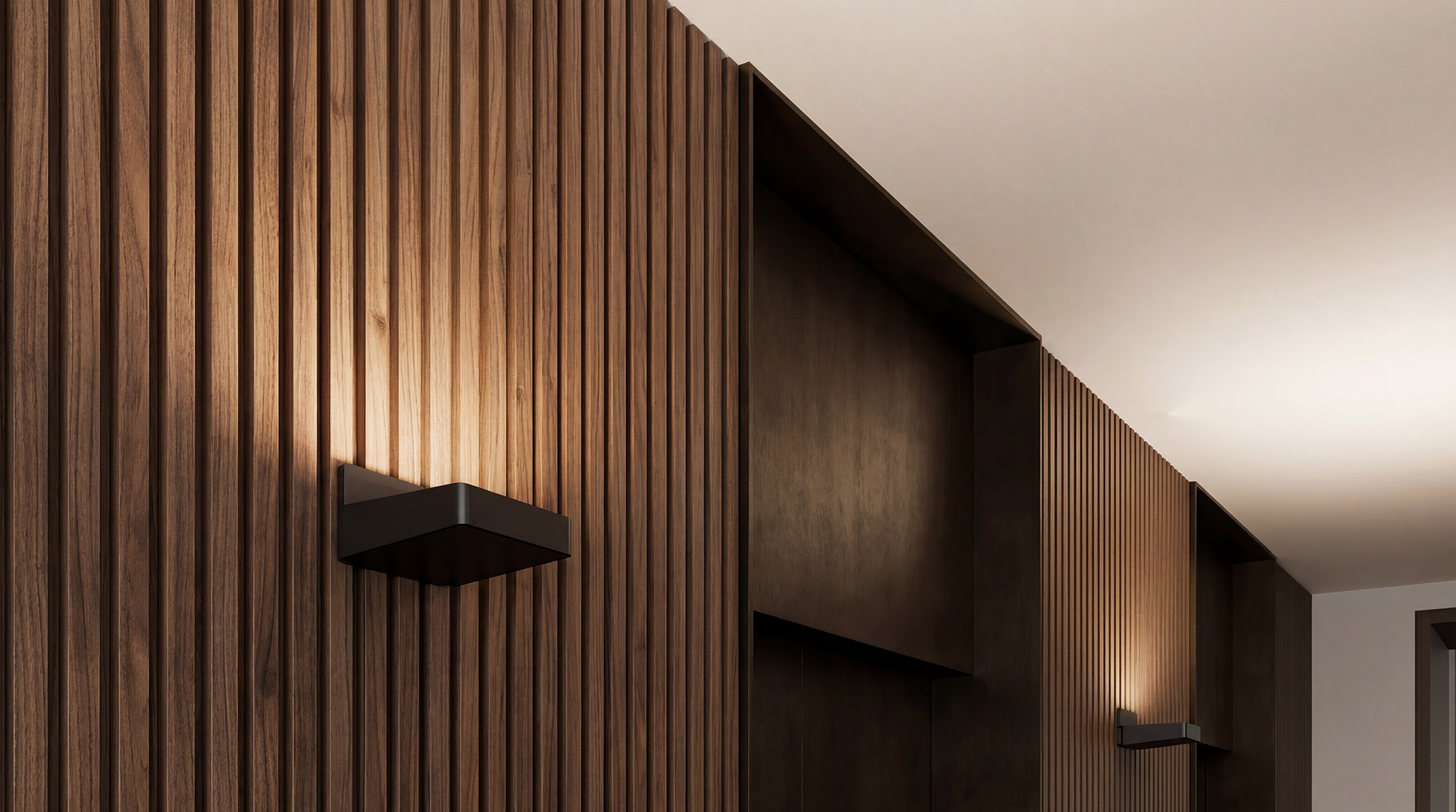 Angle luminaires in a finished interior