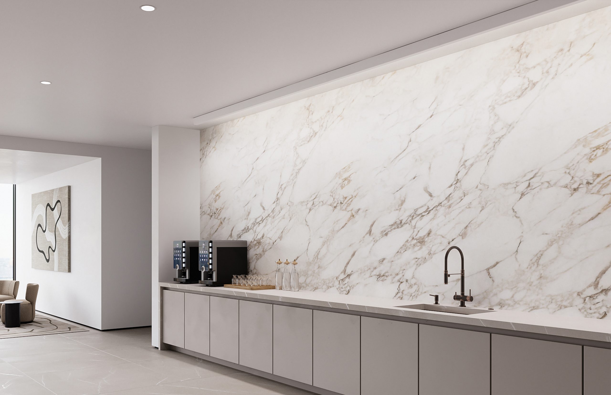 Mira luminaires evenly washing a wall in an office kitchenette