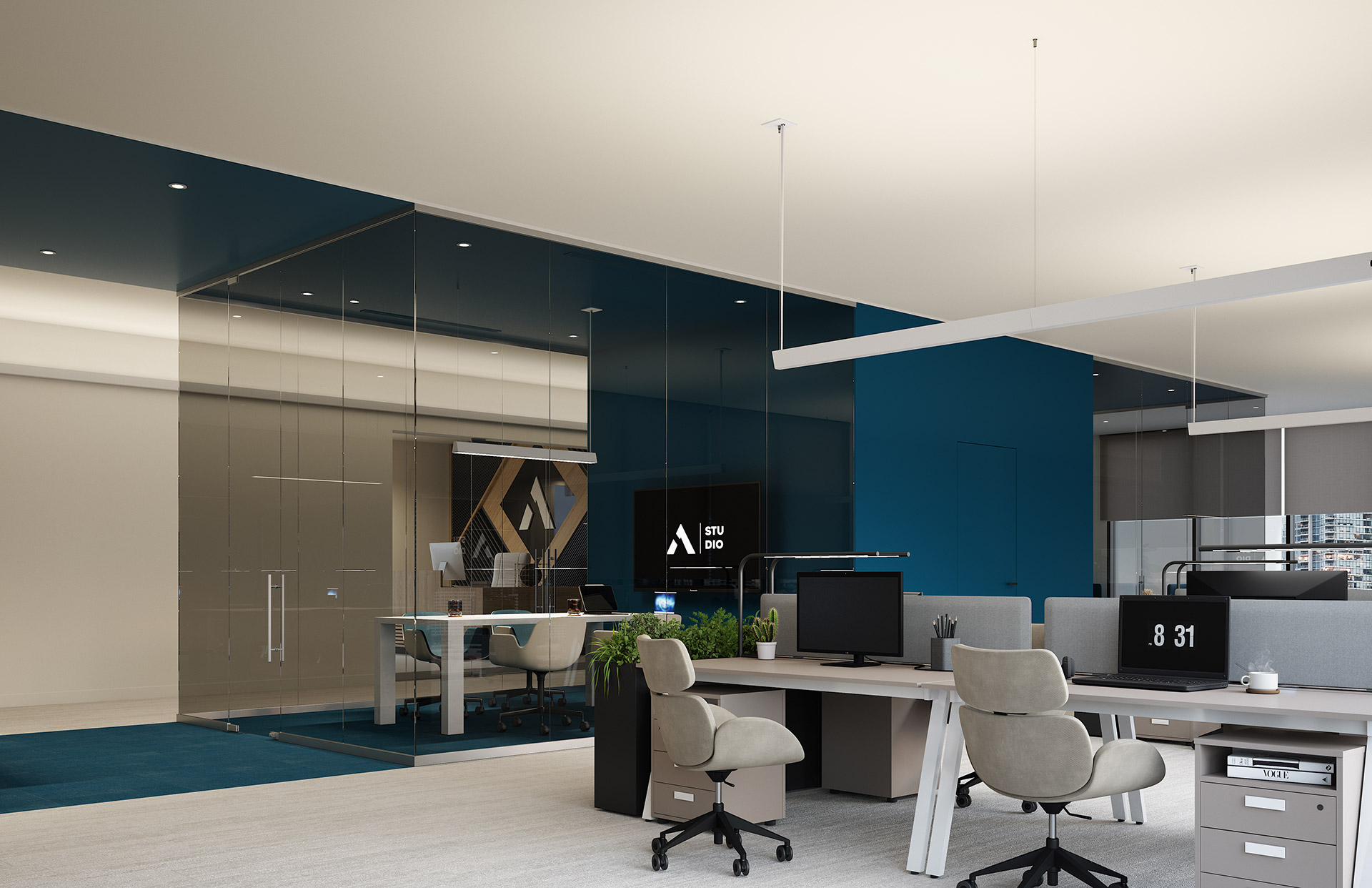 Specify different mountings and lighting distributions in a space to develop visual interest while delivering appropriate illumination.