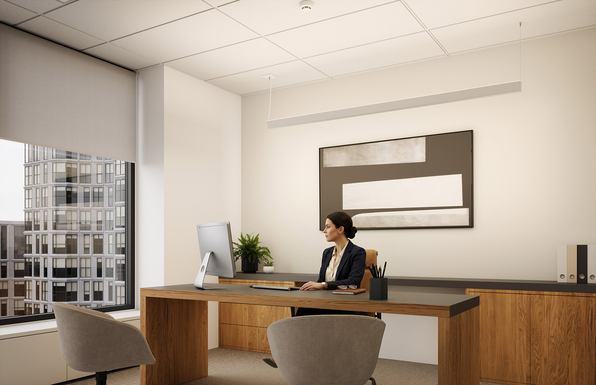 Mira luminaires providing even, reflected illumination across an open office