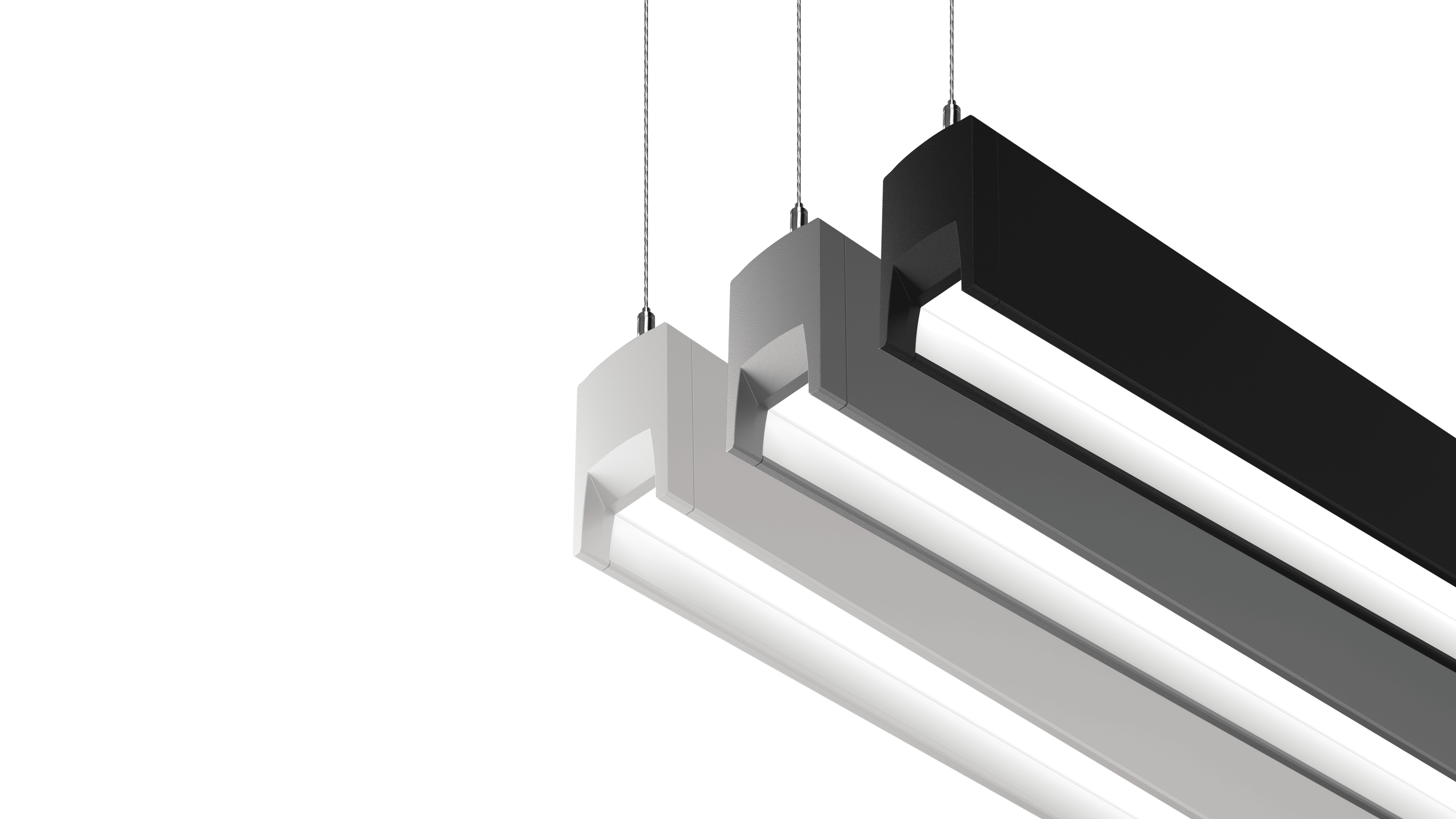 PRIM linear pendant with a recessed aperture on a dark field