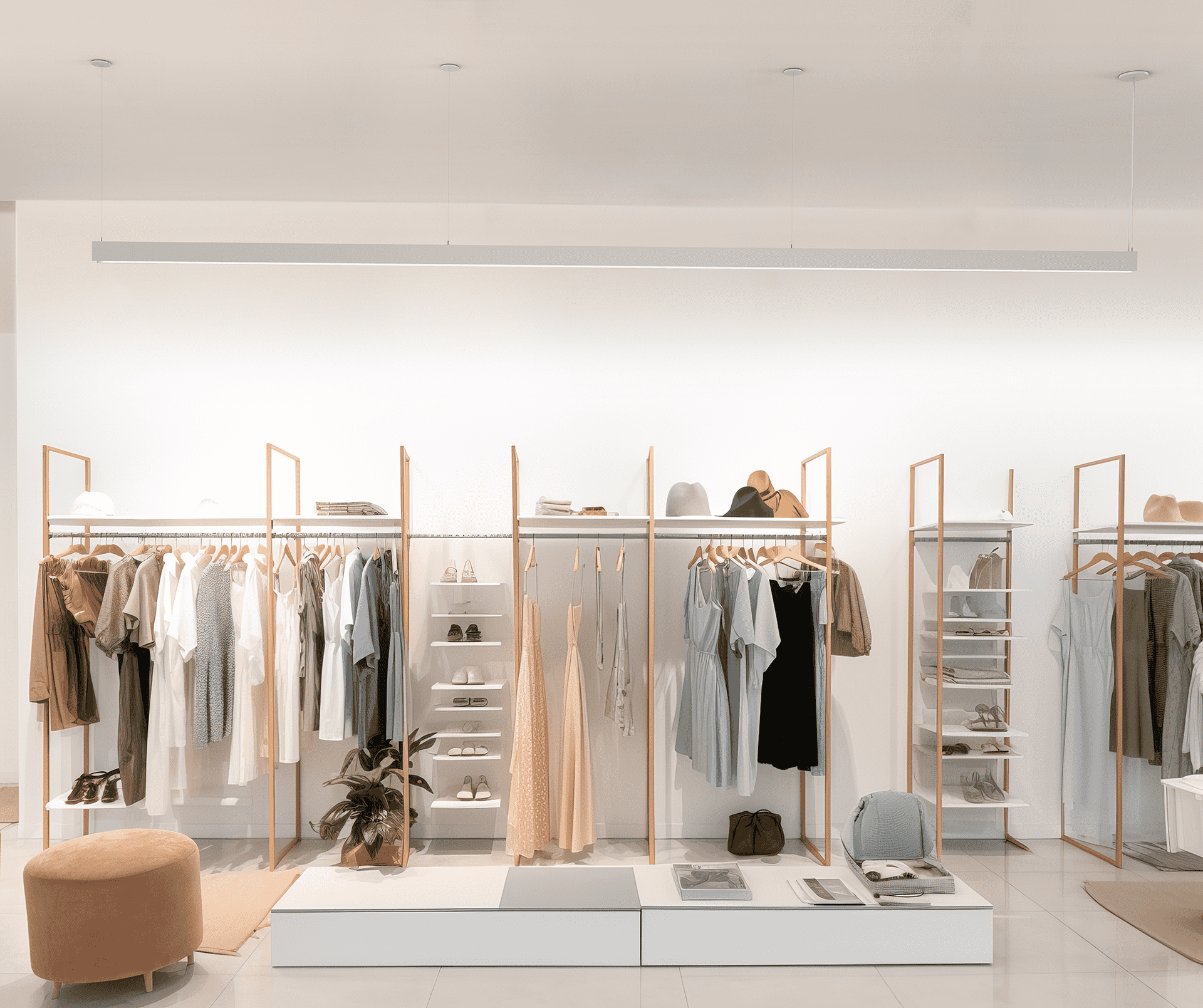 Prim linear luminaire in a retail clothing store