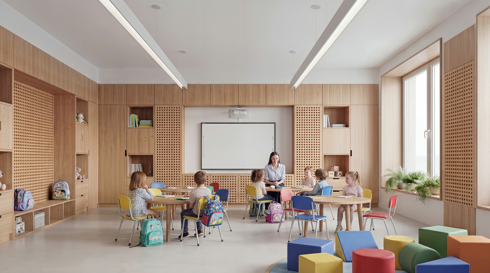 Prim lighting a classroom