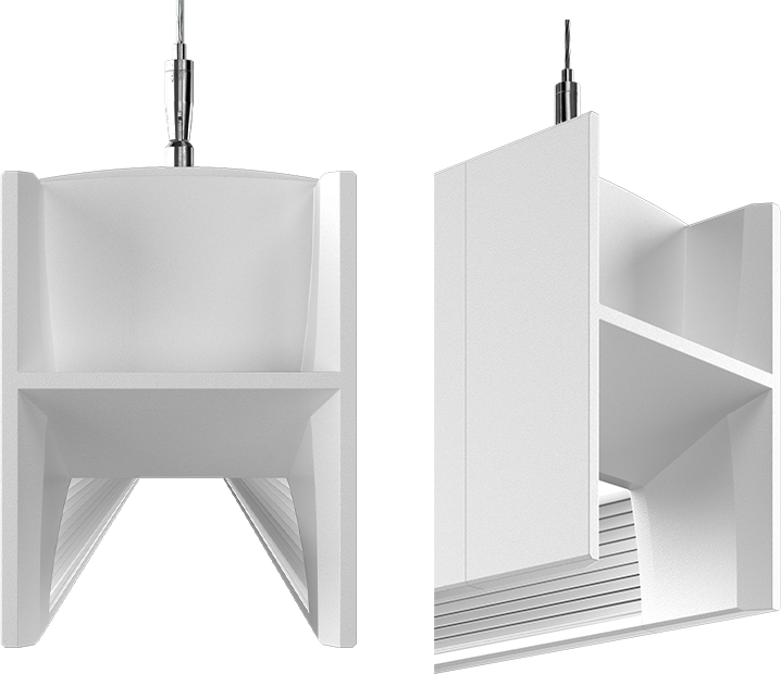 PRIM sculpted endcap, end-on and three-quarter views