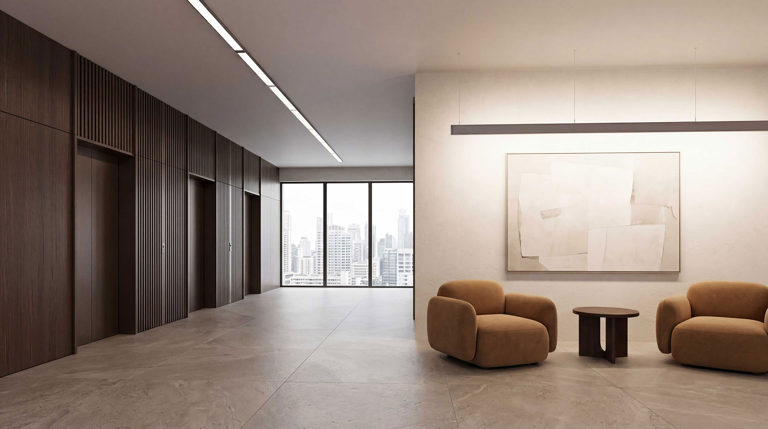 Renna wall-mounted luminaires in an elevator lobby