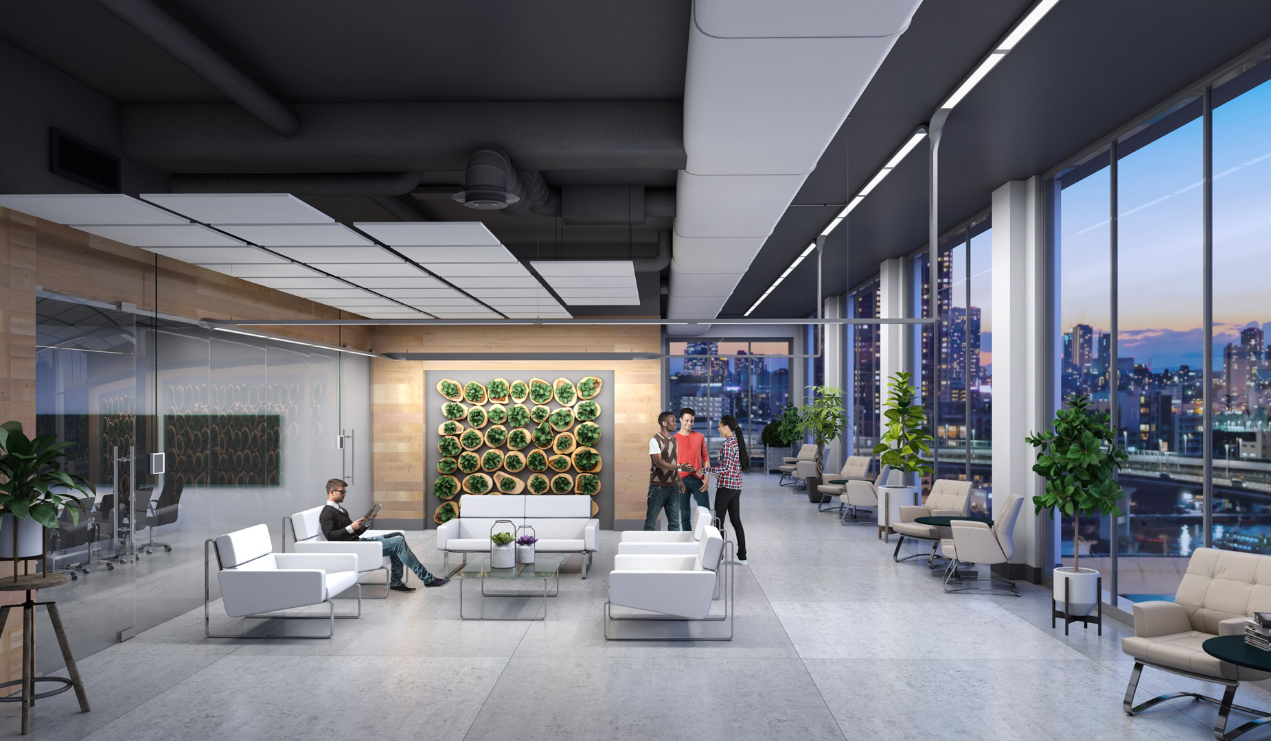 Renna luminaires washing walls in a contemporary office interior