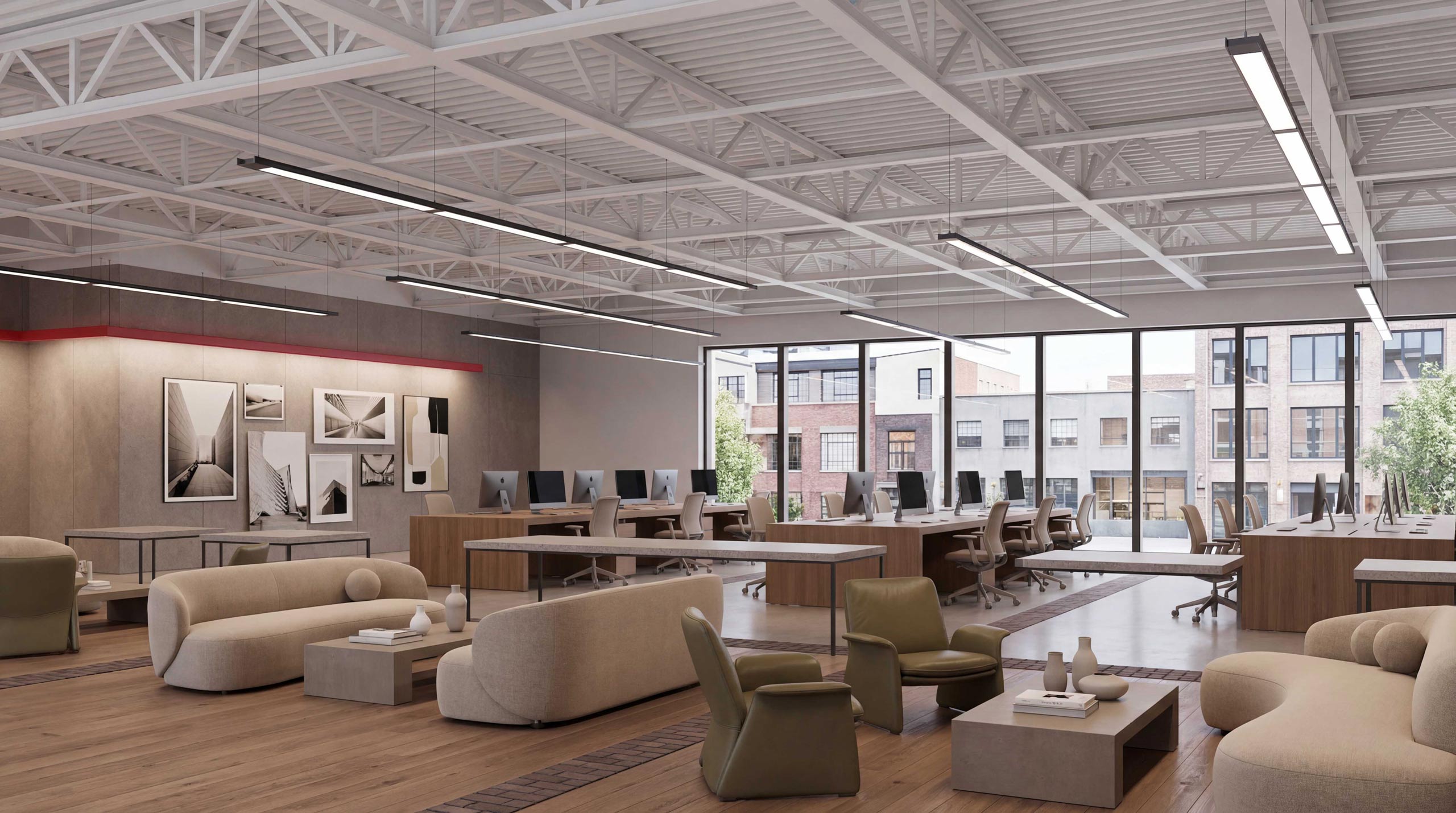 Renna linear runs over an open office workspace